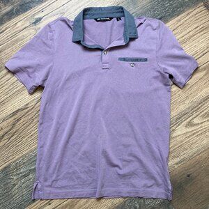 Travis Mathew Polo Shirt Mens Sz S Purple Gray Short Sleeve Golf Pocket Casual